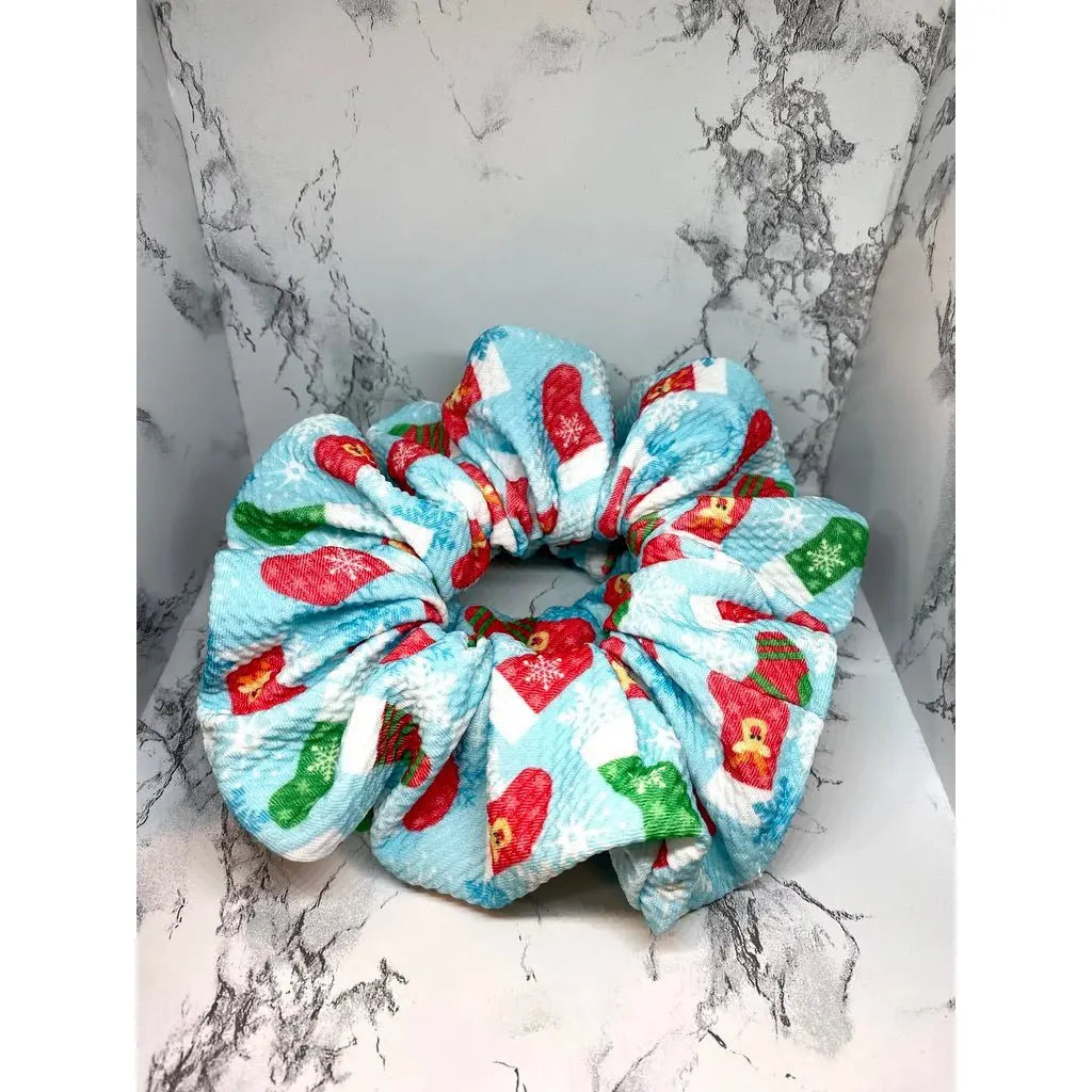 Blue Stocking Christmas Bullet Scrunchie