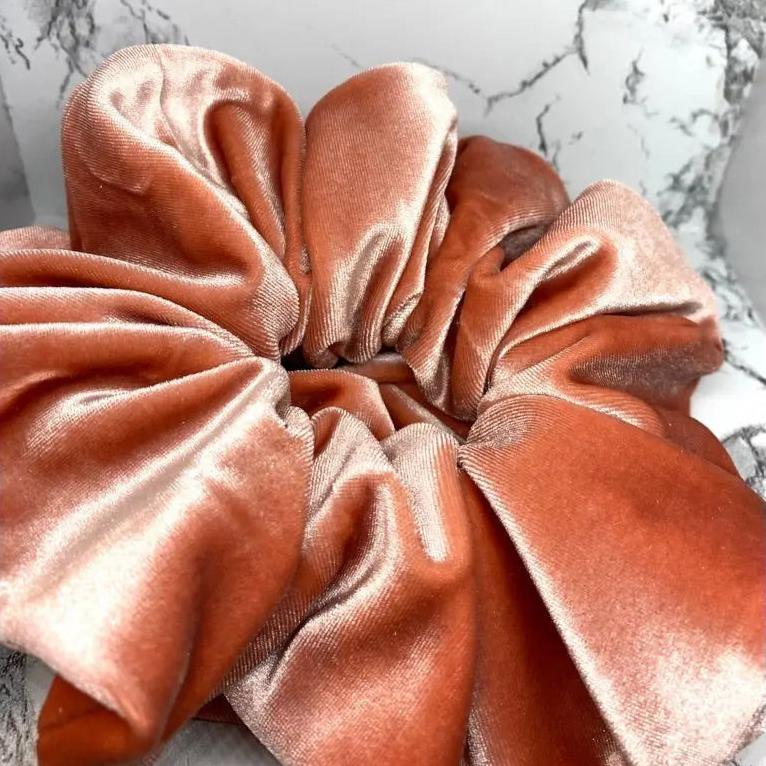 Pink Peach Velvet Scrunchie