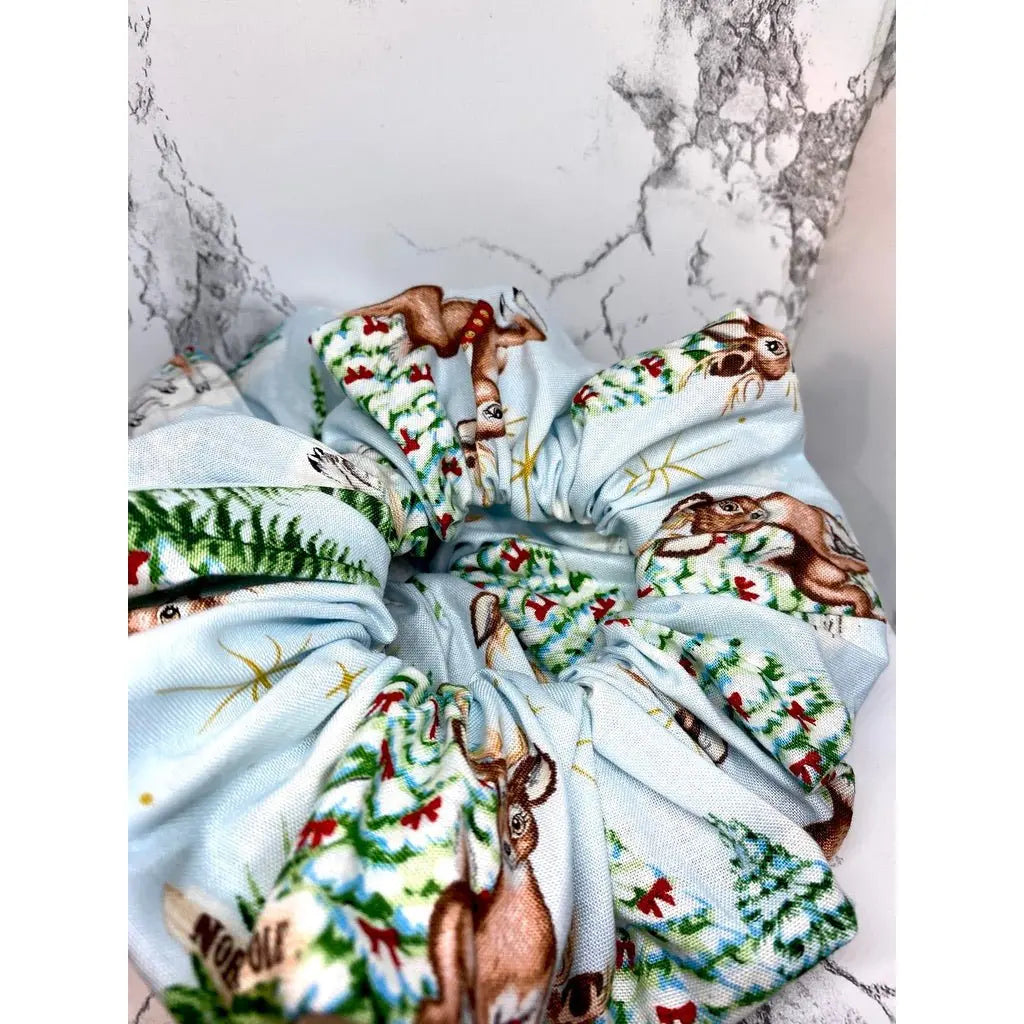 Blue Reindeer Christmas Scrunchie