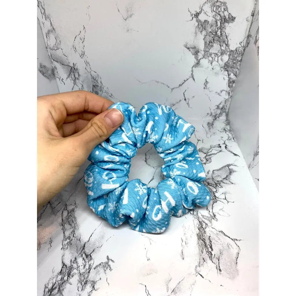 Mini Blue Hohoho Christmas Bullet Scrunchie