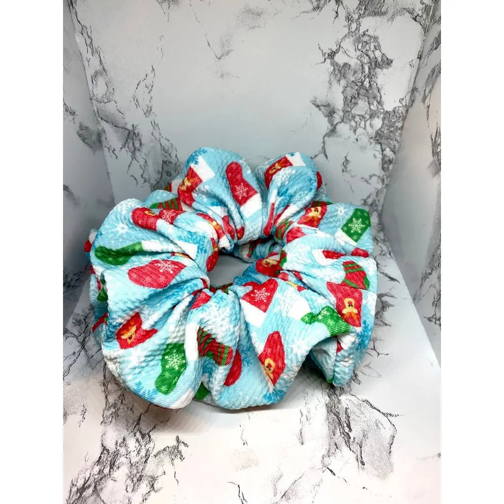 Blue Stocking Christmas Bullet Scrunchie