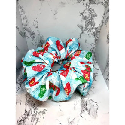 Blue Stocking Christmas Bullet Scrunchie