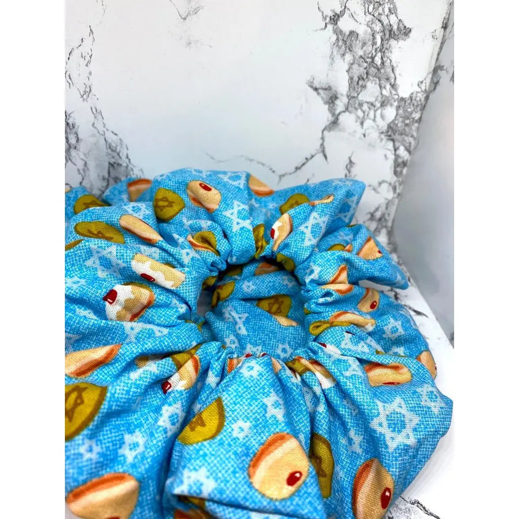 Blue Hanukkah Donuts Scrunchie