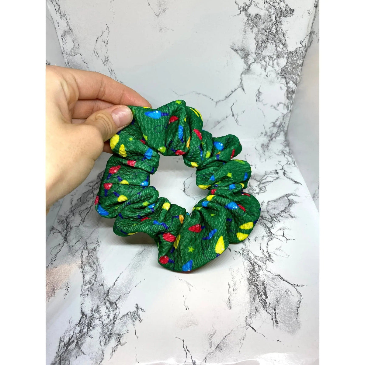 Mini Green Lights Christmas Bullet Scrunchie