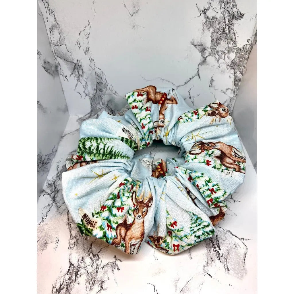 Blue Reindeer Christmas Scrunchie