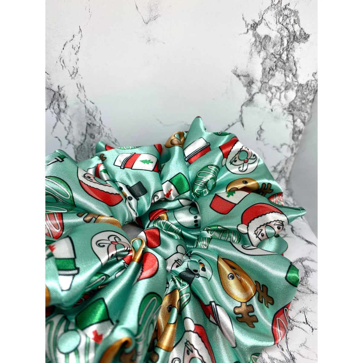 Green Christmas Donuts Silk Scrunchie
