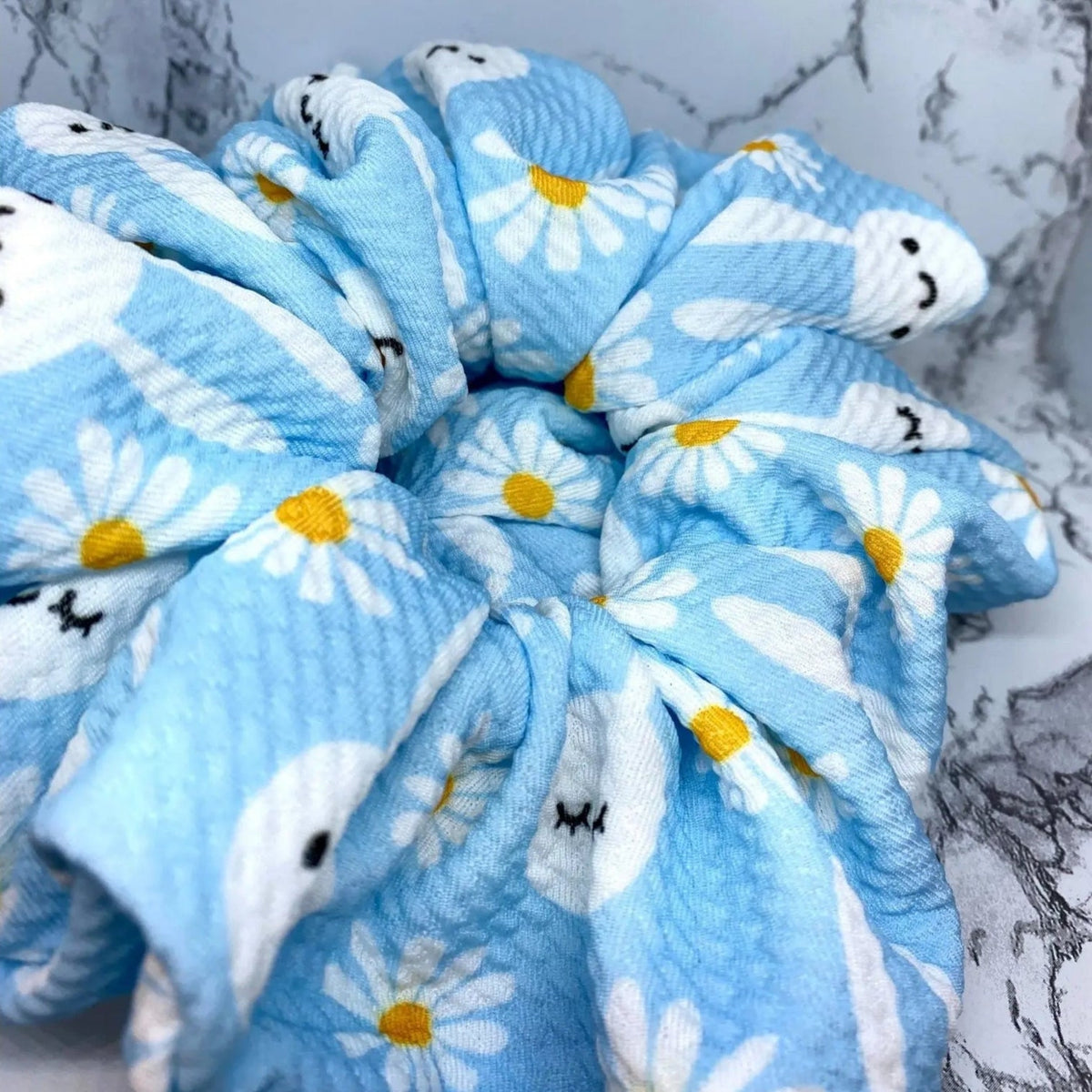 Blue Bunny and Daisy Easter Bullet Scrunchie