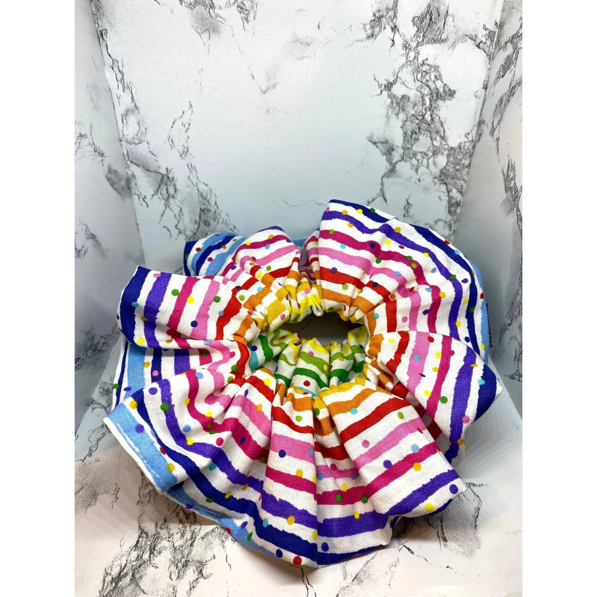 Striped and Dotted Rainbow Scrunchie