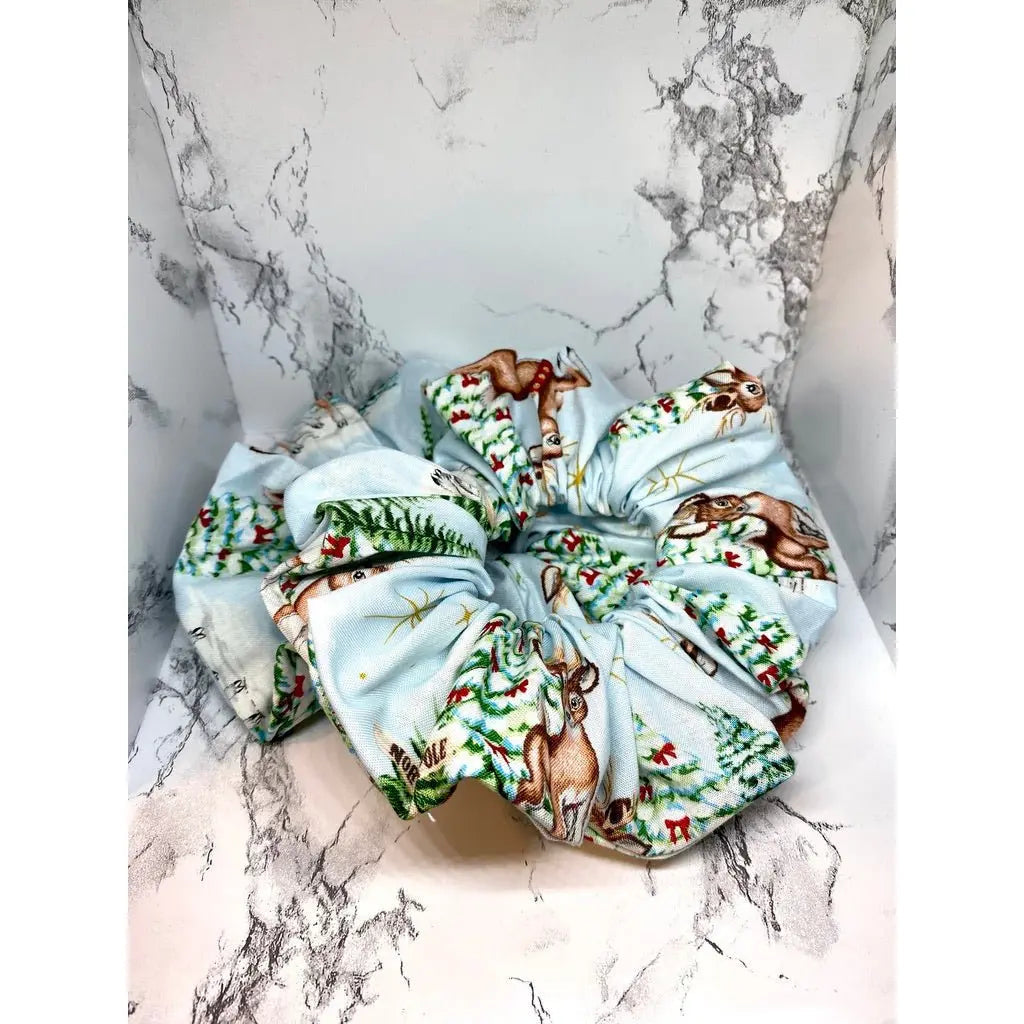 Blue Reindeer Christmas Scrunchie