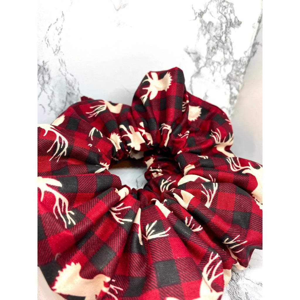 Reindeer Buffalo Christmas Scrunchie