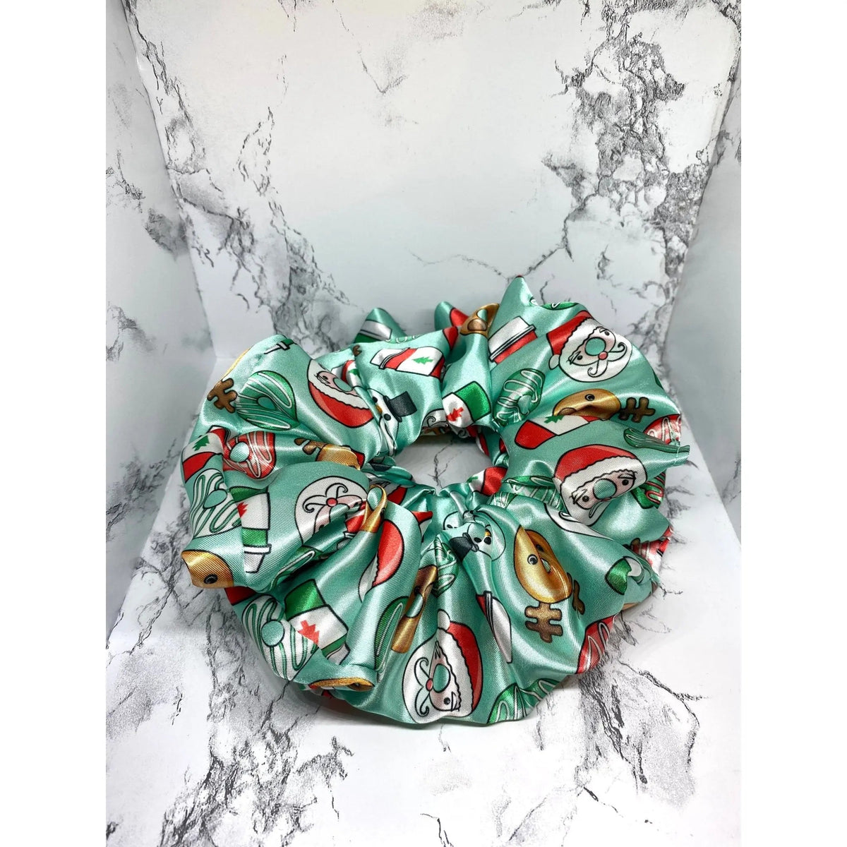 Green Christmas Donuts Silk Scrunchie