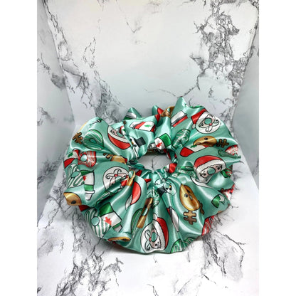 Green Christmas Donuts Silk Scrunchie