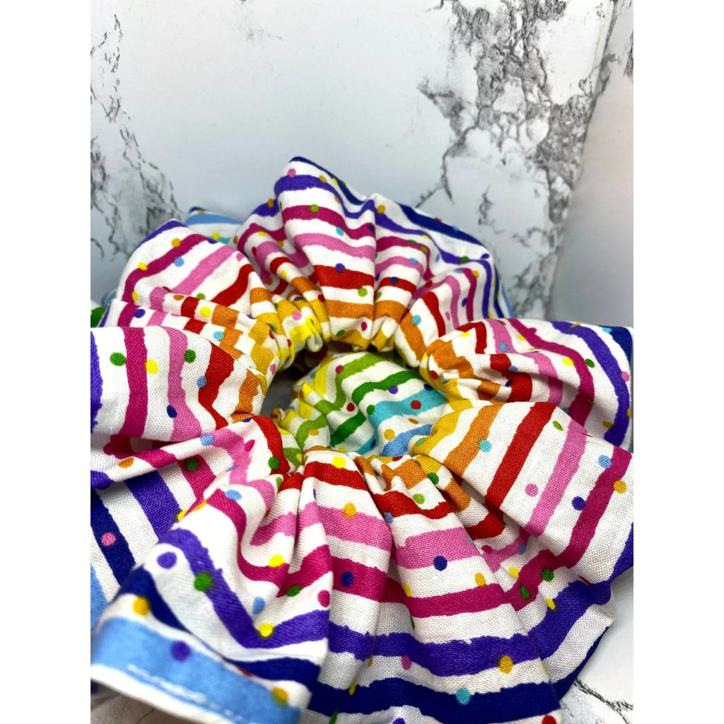 Striped and Dotted Rainbow Scrunchie