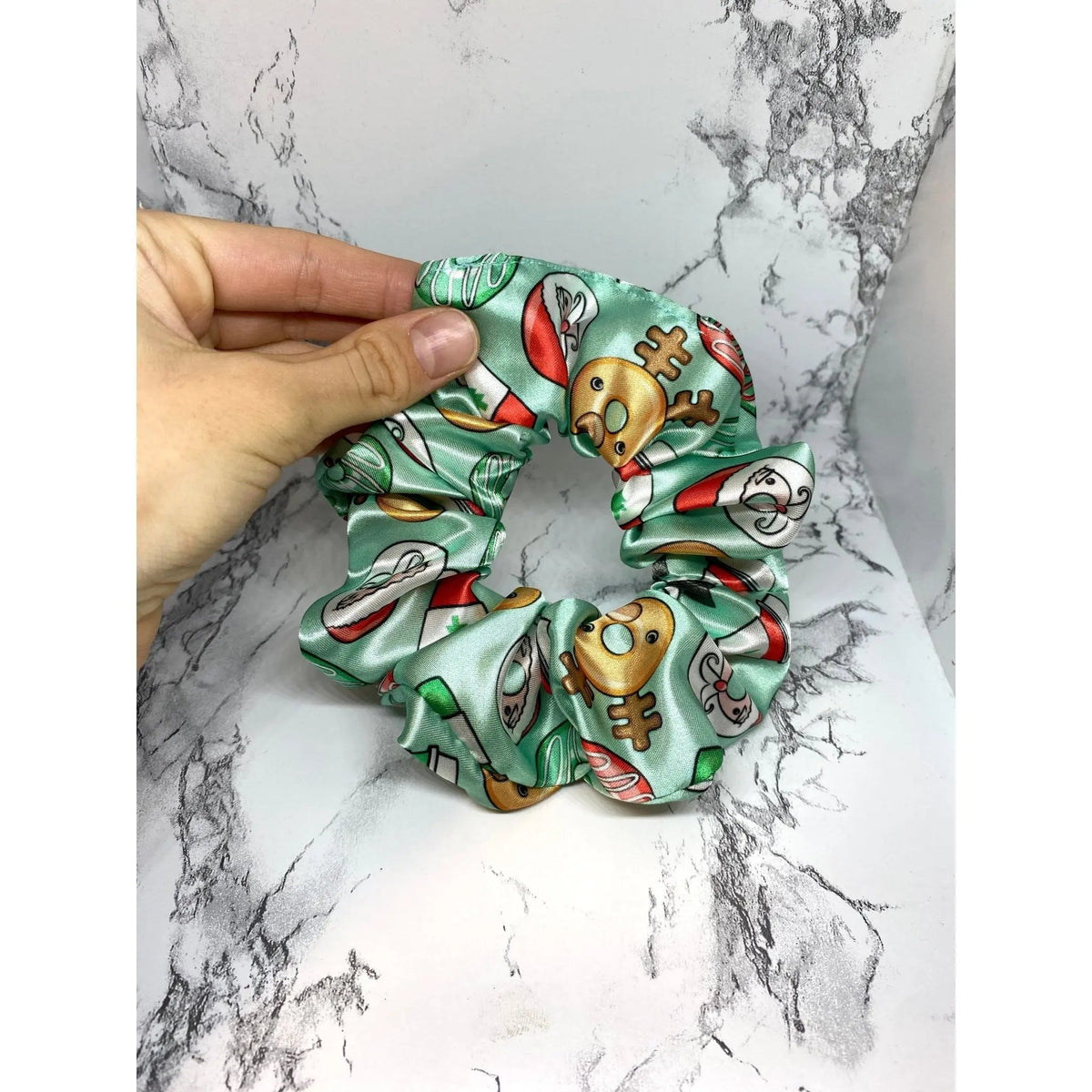 Mini Green Silk Christmas Donuts Scrunchie