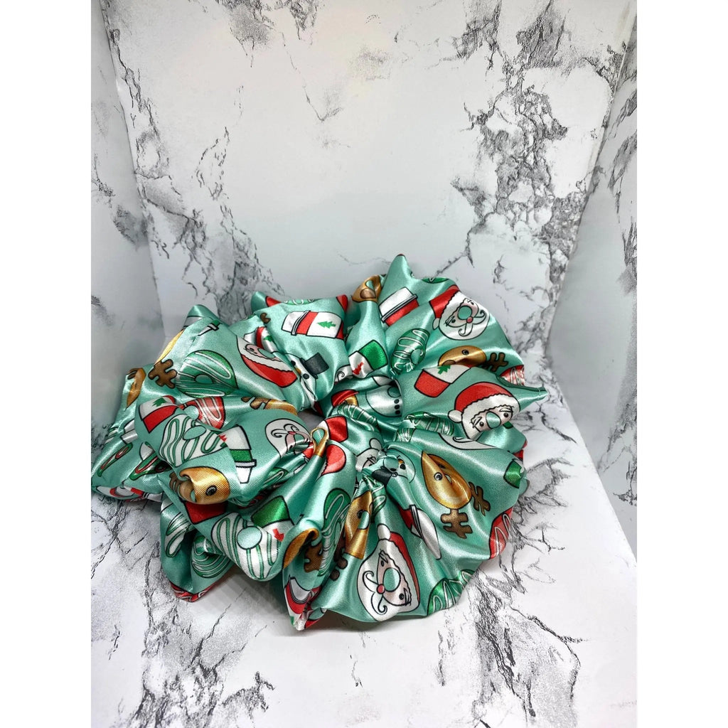 Green Christmas Donuts Silk Scrunchie