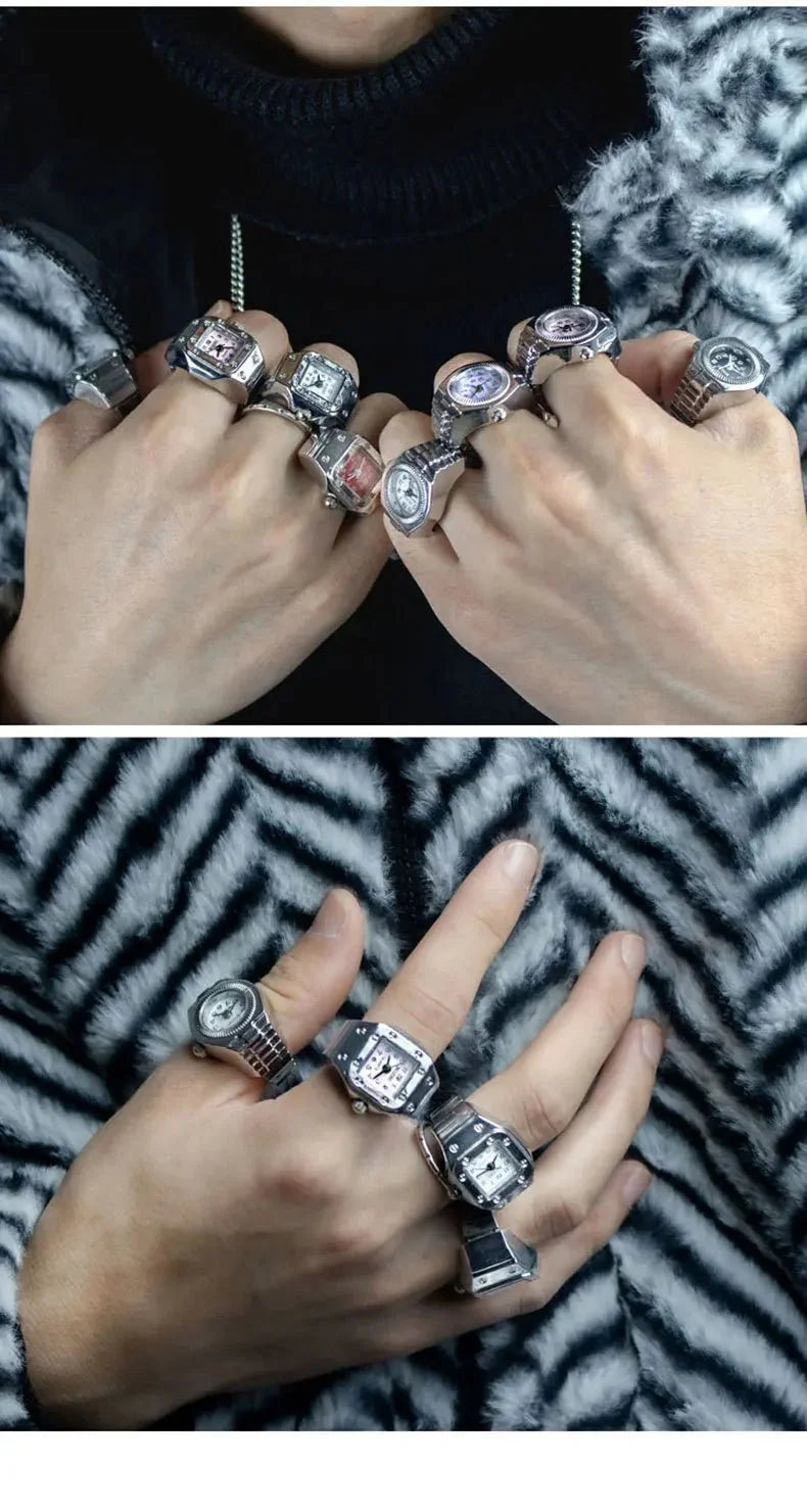 Roman Numeral Punk Gothic Finger Clock Jewelry | Mini Quartz Watch Ring