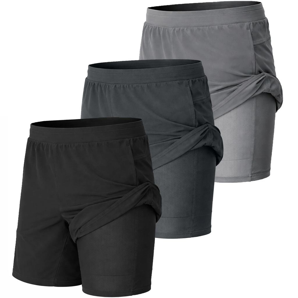Men’s Athletic Workout Shorts with Compression Liner, Lightweight Gym Running Shorts with Pockets 3-Pack