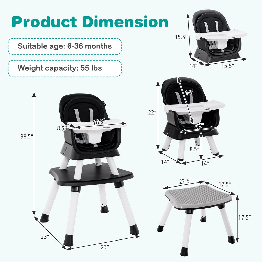 6-in-1 Convertible Baby High Chair with Adjustable Removable Tray