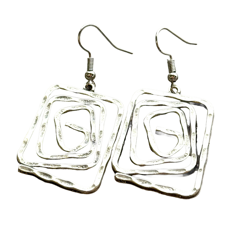 Boho Spiral Earrings Geometric Dangle Minimalist Silver Infinity Symbol Jewelry square or circle