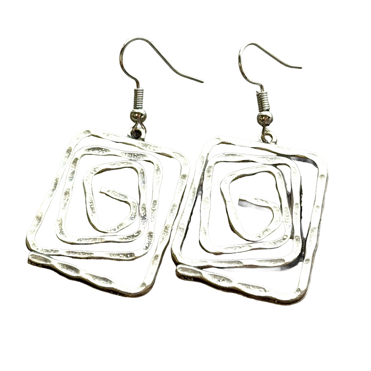 Boho Spiral Earrings Geometric Dangle Minimalist Silver Infinity Symbol Jewelry square or circle