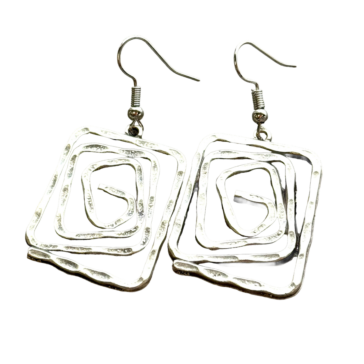 Boho Spiral Earrings Geometric Dangle Minimalist Silver Infinity Symbol Jewelry square or circle