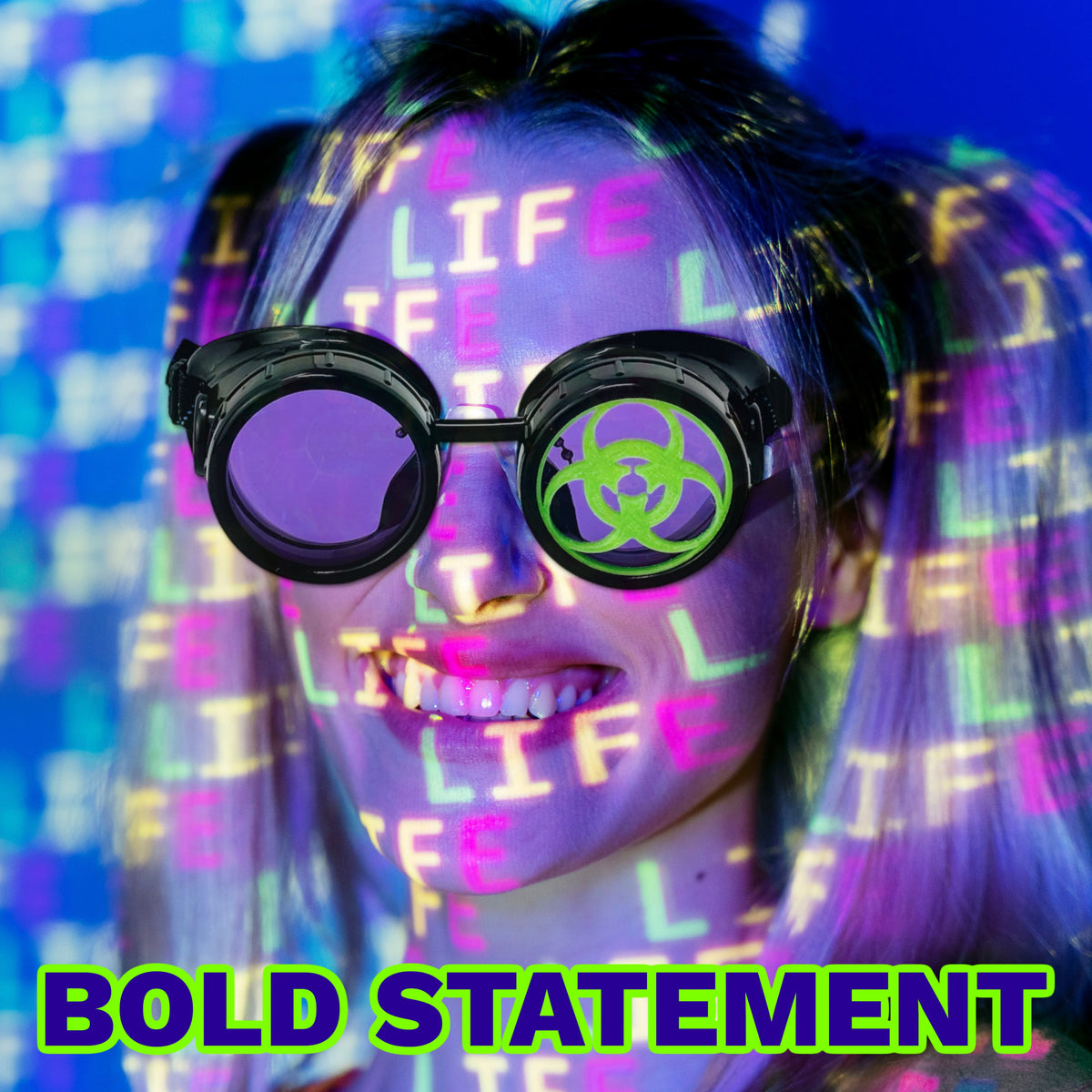 Mad Scientist Goggles – Biohazard - Cosplay Eyewear -  blue, purple, red, green lenses