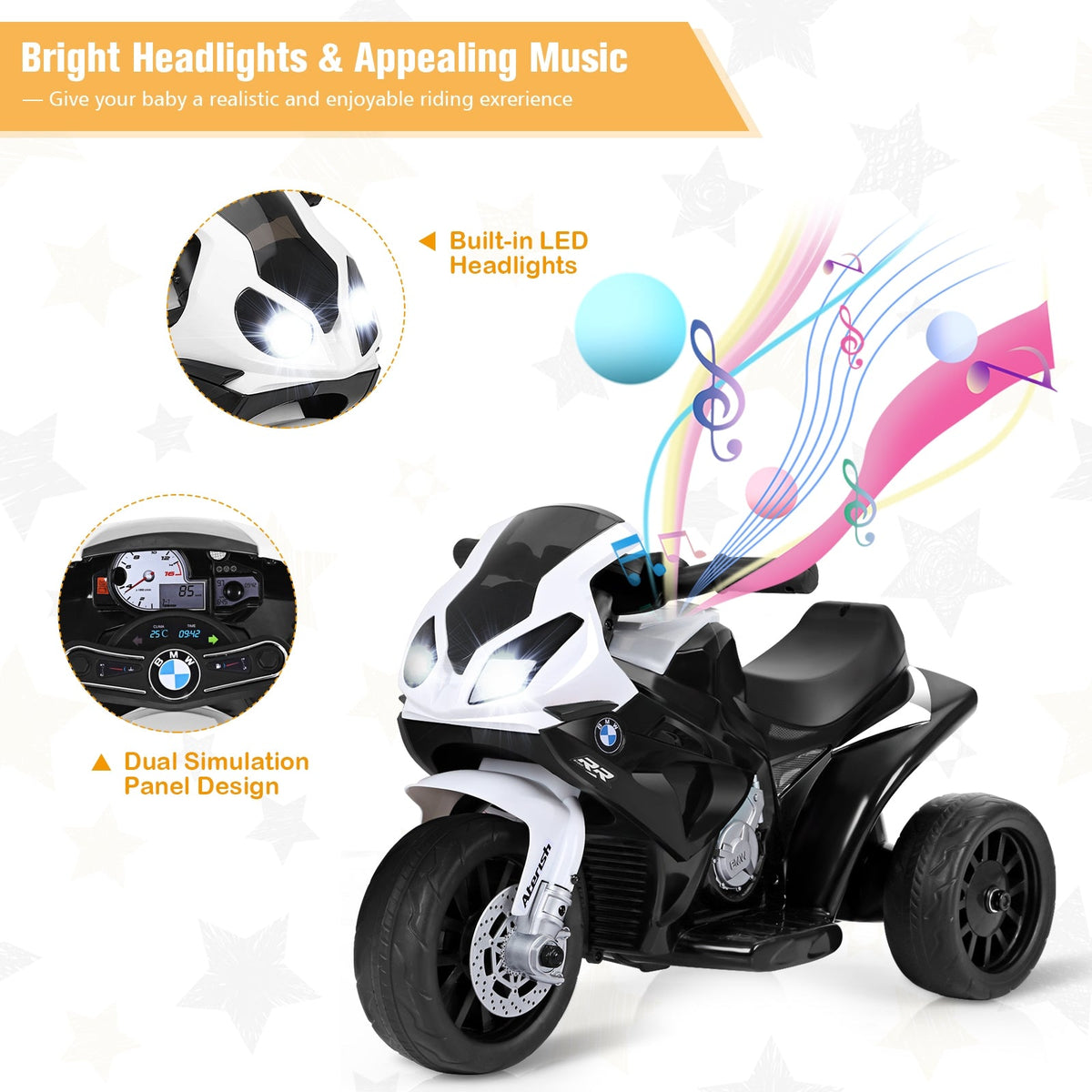 6V Kids 3 Wheels Riding BMW Licensed Electric Motorcycle