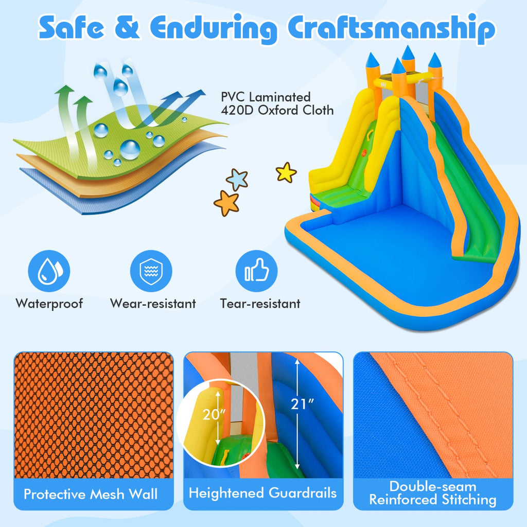 Inflatable Water Slide with Curved Slide and 680W Blower
