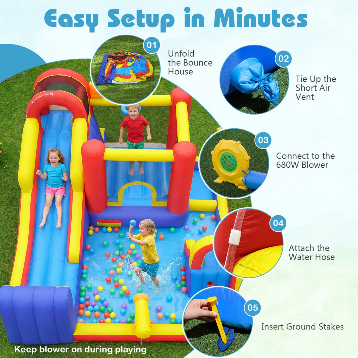 7-in-1 Inflatable Water Slide Bounce House with Dual Slides