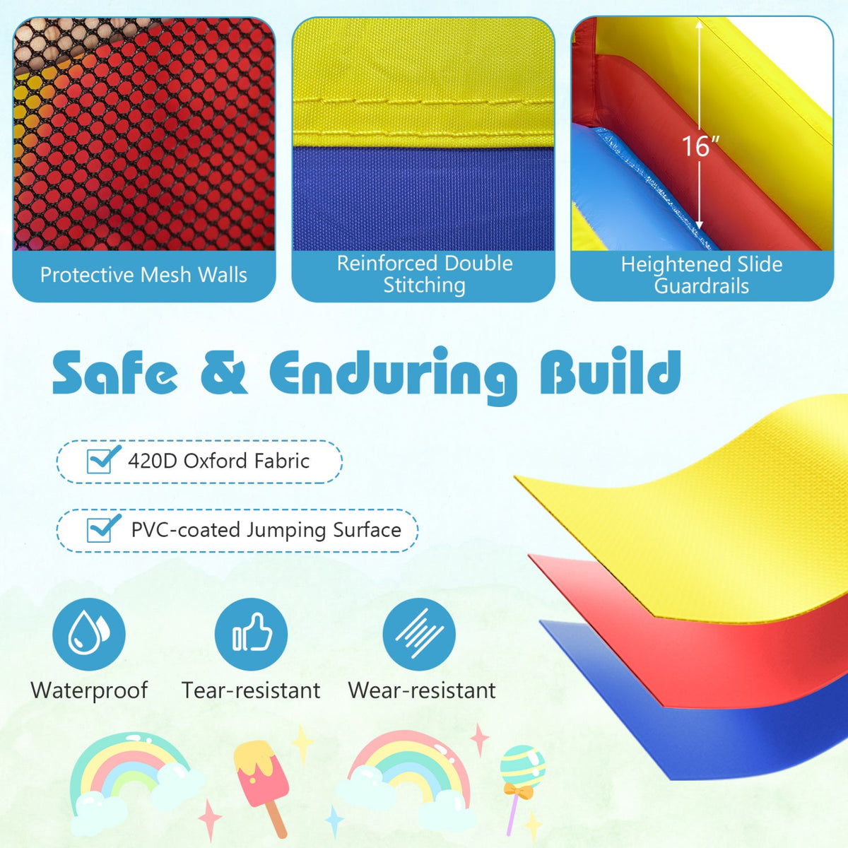 7-in-1 Inflatable Water Slide Bounce House with Dual Slides