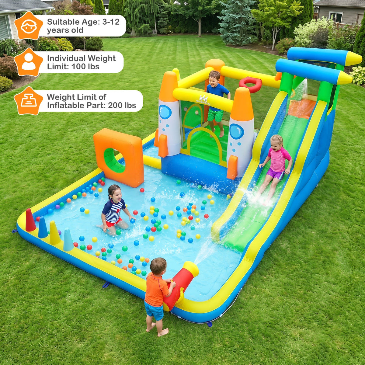 10-in-1 Inflatable Bounce House with Water Slide and Blower