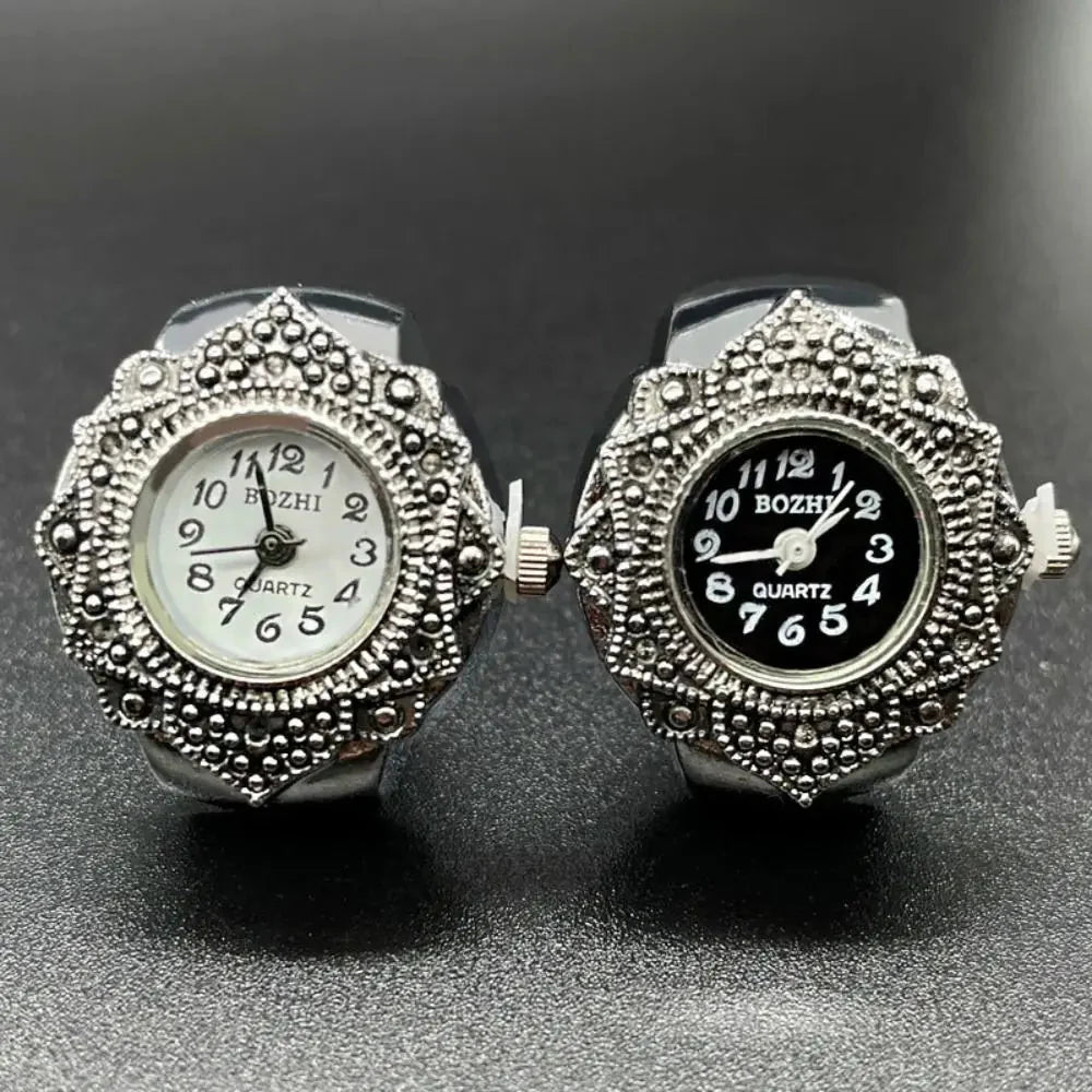 Vintage Punk Finger Watch Ring | Roman Numeral Quartz Mini Clock Jewelry