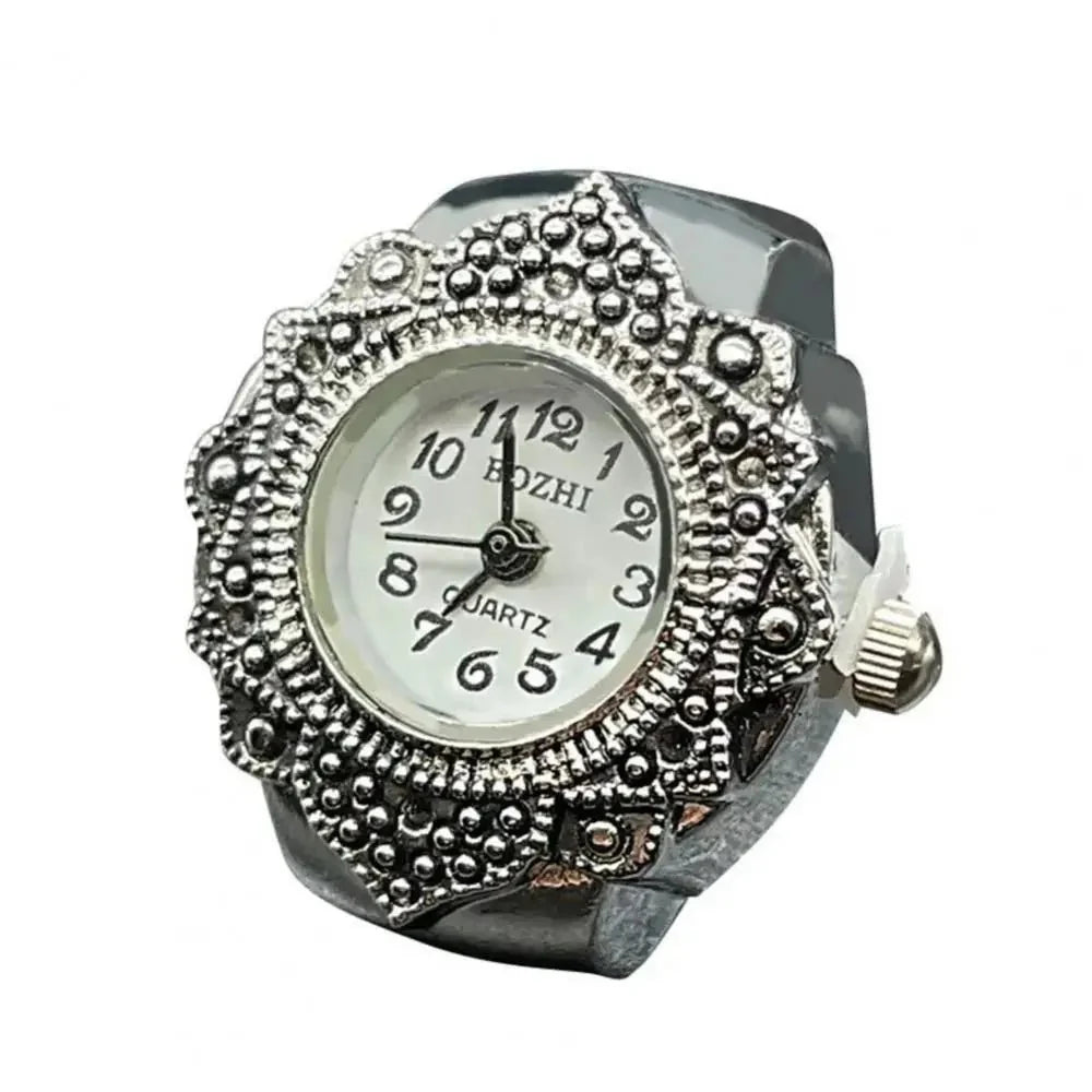 Vintage Punk Finger Watch Ring | Roman Numeral Quartz Mini Clock Jewelry