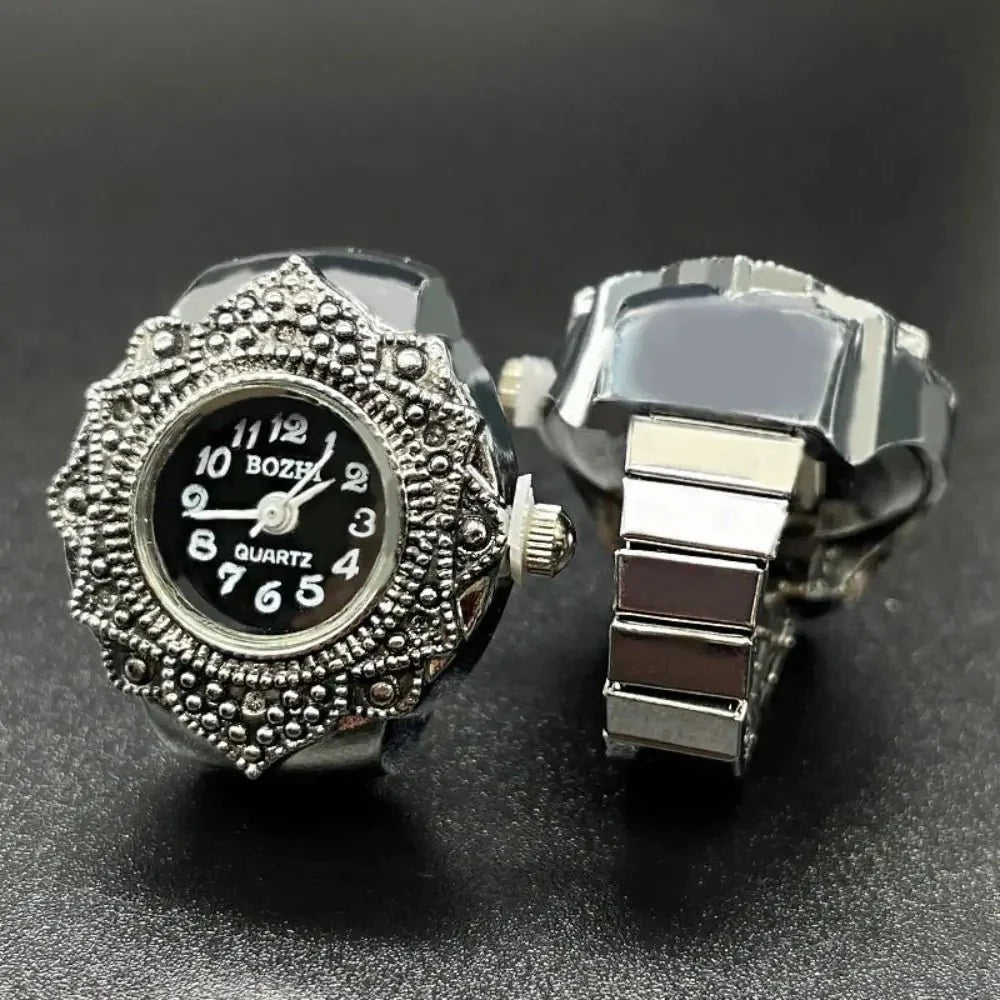 Vintage Punk Finger Watch Ring | Roman Numeral Quartz Mini Clock Jewelry