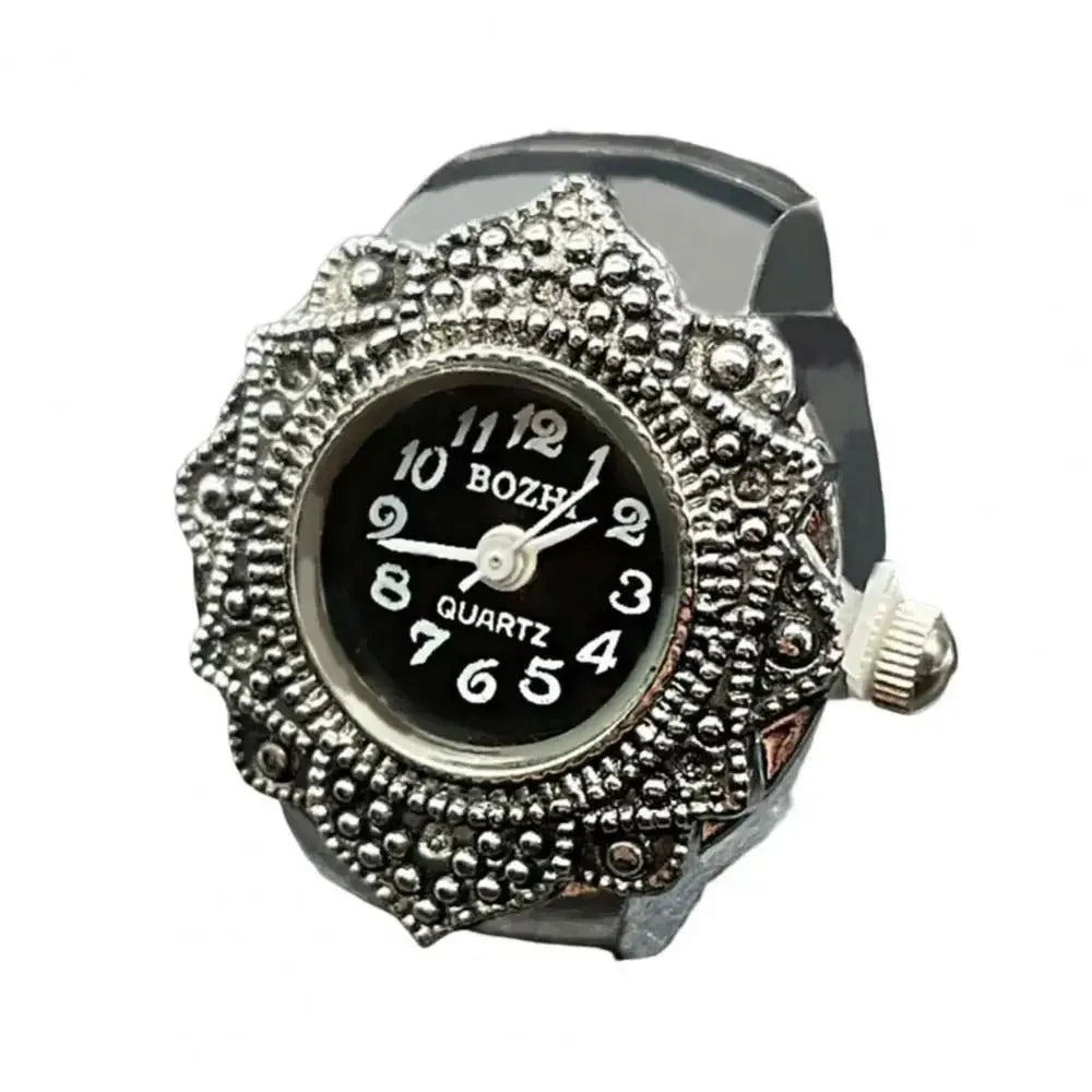 Vintage Punk Finger Watch Ring | Roman Numeral Quartz Mini Clock Jewelry