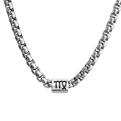 Vintage Zodiac Necklace Stainless Steel Box Chain Astrology Jewelry for Men