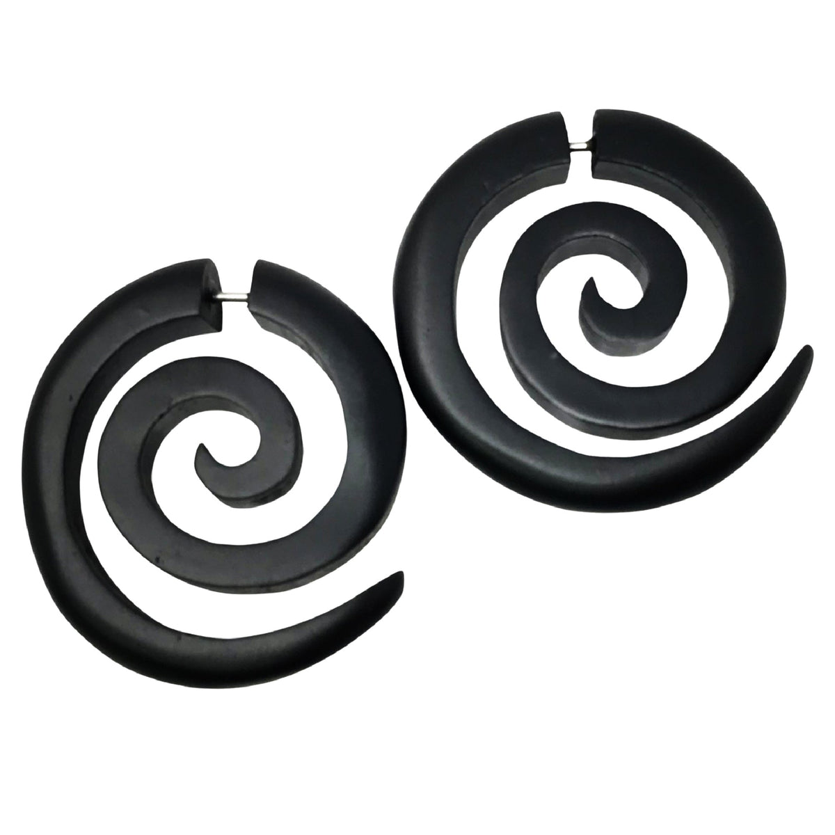 Large Spiral Wooden Earrings Brown or Black Wood Boho Tribal Statement Jewelry black or brown