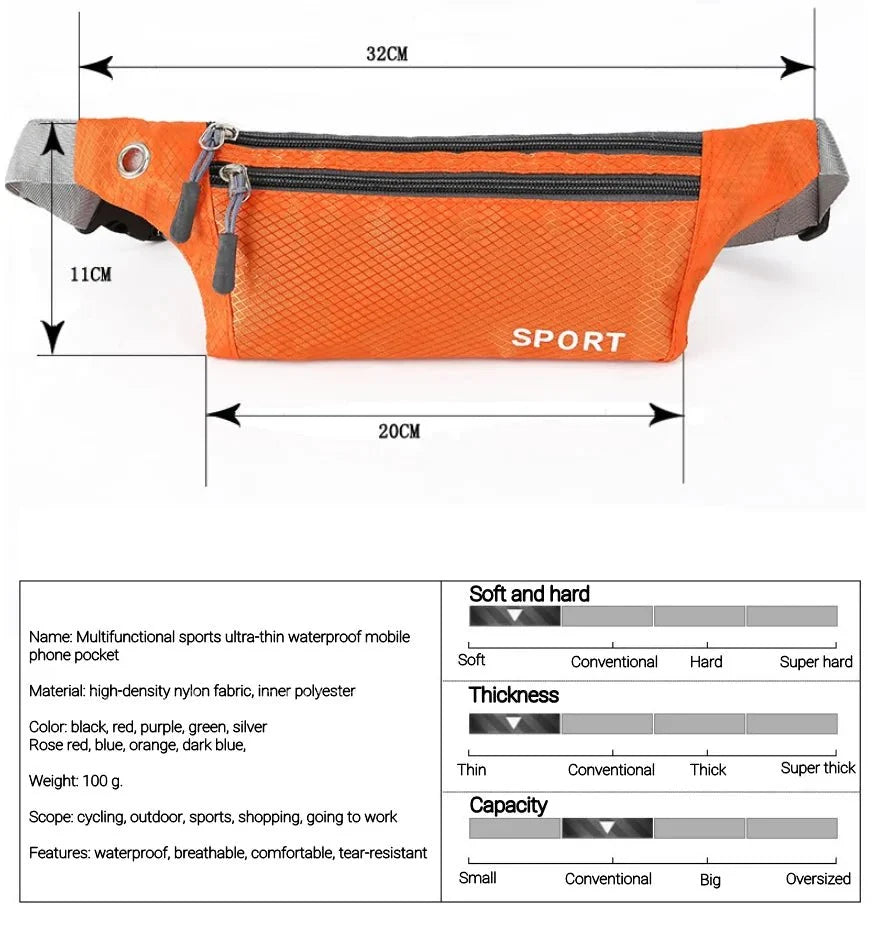 Waterproof Sports Waist Bag – Lightweight Chest & Shoulder Zip Pouch