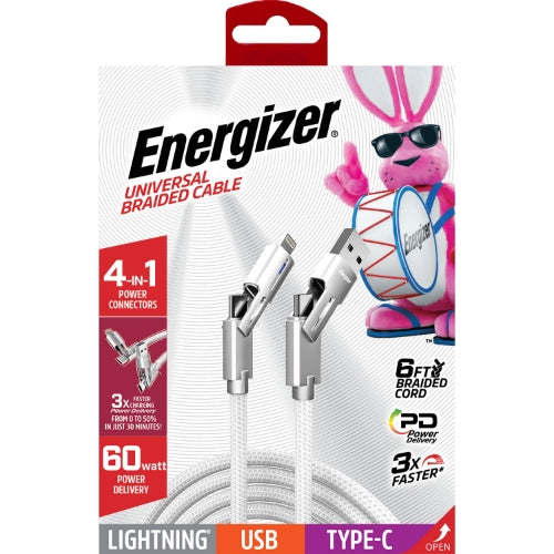 6.5ft 4-in-1 (Lightning, Type-C, Micro & USB) Zinc Alloy Braided Cable