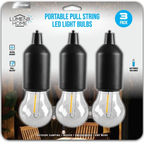 3-Pack Portable Pull String LED Light Bulbs